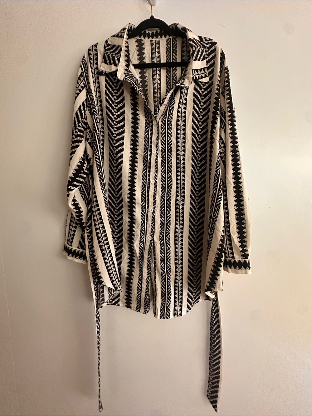 Striped Black & Cream Button-Front Tunic Top